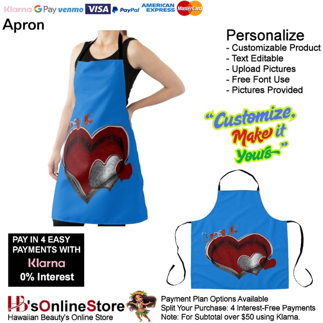 Heart Magic Blue Große Schürze (Love Heart Blue kitchen Cooking Mess Free Large Apron.)