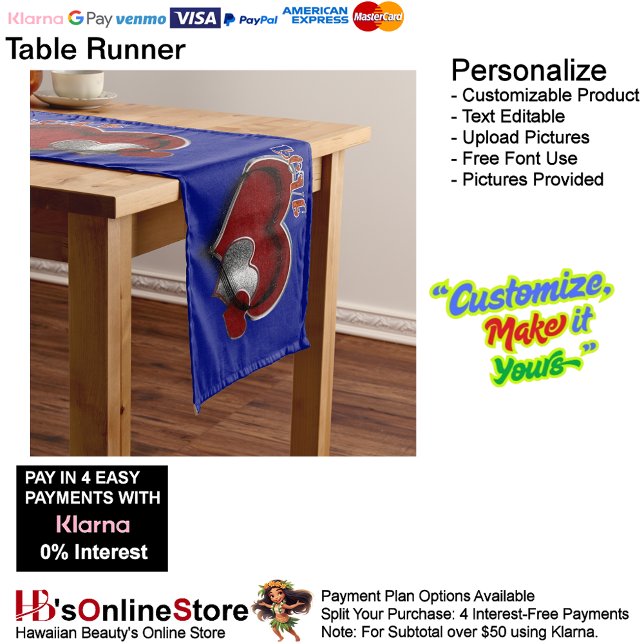 Heart Magic Blue Table Runner Haushaltswäsche Großer Tischläufer (Heart Magic Blue Table Runner Household Linen.)