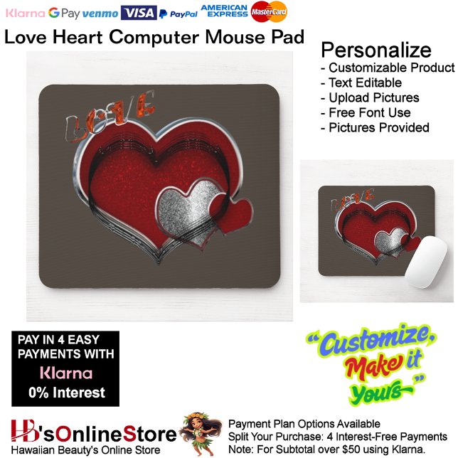 Heart Magic Brown Mouse Pad Mousepad (Love Heart Computer Mouse Pad with Brown Background.)