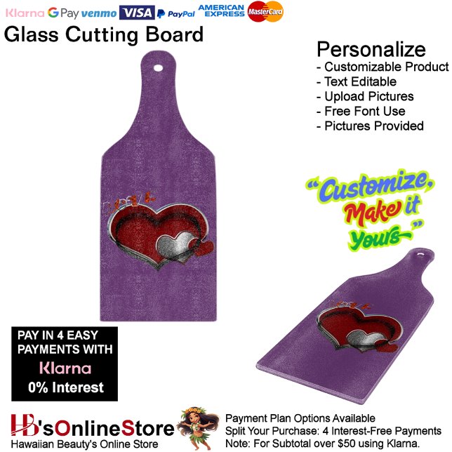 Heart Magic Lila Glass Cutting Brettpaddel Schneidebrett (Love Heart Purple Cooking Kitchen Glass Cutting Board.)