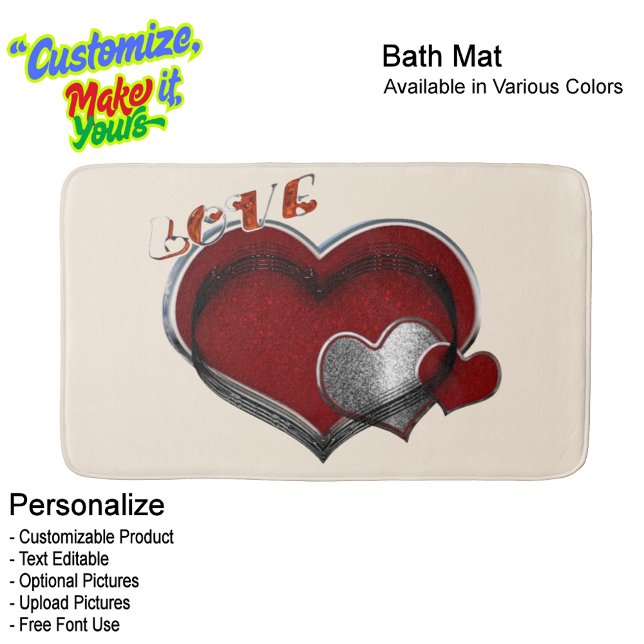 Heart Magic Love Bath Mat with a Beige Background Badematte (Heart Magic Love Bath Mat Featuring a Beige Background.)