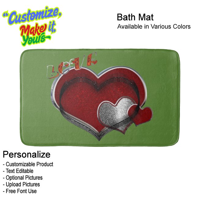 Heart Magic Love Bath Mat with a Green Background Badematte (Heart Magic Love Bath Mat Featuring a Green Background.)