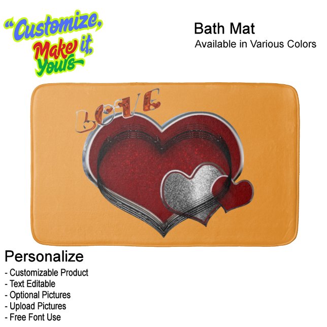 Heart Magic Love Bath Mat with a Orange Background Badematte (Heart Magic Love Bath Mat Featuring a Orange Background.
)