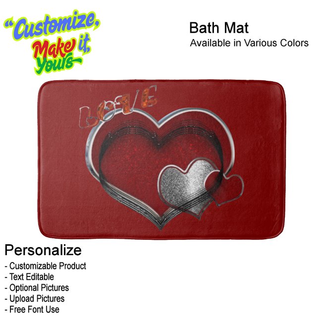 Heart Magic Love Bath Mat with a Red Background Badematte (Heart Magic Love Bath Mat Featuring a Red Background.)