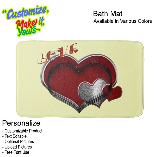 Heart Magic Love Bath Mat with Yellow Background Badematte (Heart Magic Love Bath Mat Featuring a Yellow Background.)