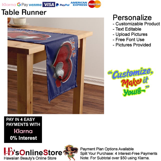 Heart Magic Navy Blauer Tischläufer Haushaltswäsch (Heart Magic Navy Blue Table Runner Household Linen.)