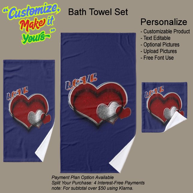 Heart Magic Navy Blue Badezimmer Handtuch Set (Heart Magic Bathroom Towel Set Featuring a Navy Blue Background.)