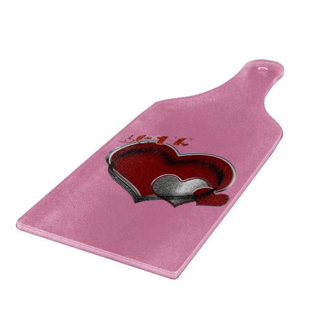 Heart Magic Pink Glass Cutting Board Paddel Schneidebrett (Ecke)