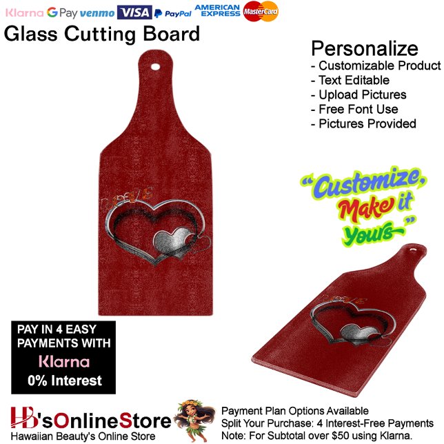 Heart Magic Red Glass Cutting Board Paddel Schneidebrett (Love Heart Red Cooking Kitchen Glass Cutting Board.)