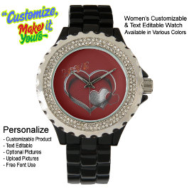 Heart Magic Red Kristall Black Enamel Armbanduhr