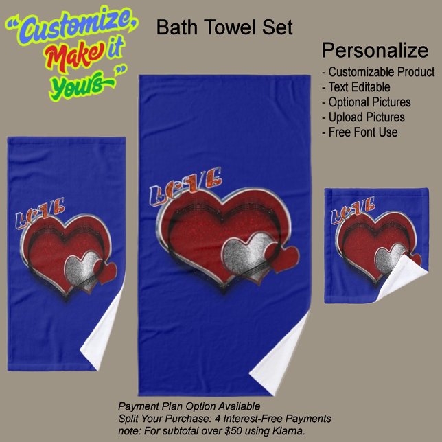 Heart Magic Royal Blue Badezimmer Handtuch Set (Heart Magic Bathroom Towel Set Featuring a Royal Blue Background.)