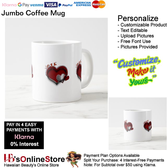 Heart Magic White Jumbo Tasse (Love Heart Jumbo Coffee Mug with White Background.
)