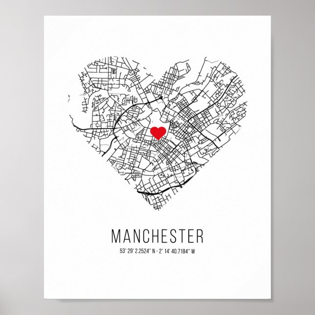 Heart Manchester City Map (Großbritannien) Poster (Vorne)