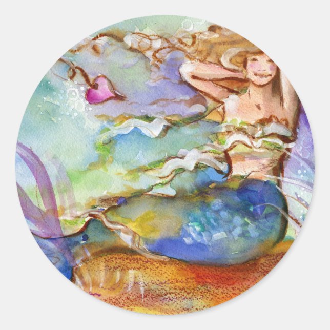 Heart Mermaid Runder Aufkleber (Vorderseite)