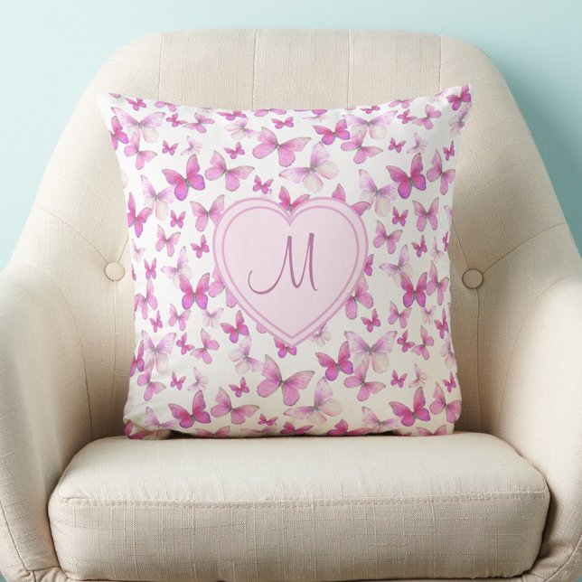 Heart Monogram Cute Pink Butterfly Kissen (Von Creator hochgeladen)