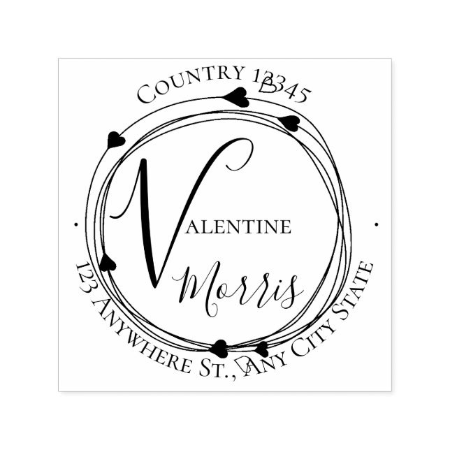 Heart Monogram Return Address Self-inking Stamp Permastempel (Design)