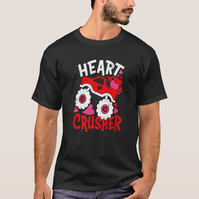 Heart Monster Truck Crusher Valentines Day Cute Bo T-Shirt (Vorderseite)