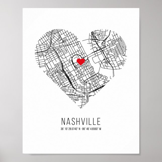 Heart Nashville City Map (Vereinigte Staaten) Poster (Vorne)