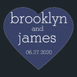 Heart Navy Blue Modern Wedding Stickers<br><div class="desc">Moderne Hochzeitsaufkleber in Herznacht mit individualisierbarem Text</div>