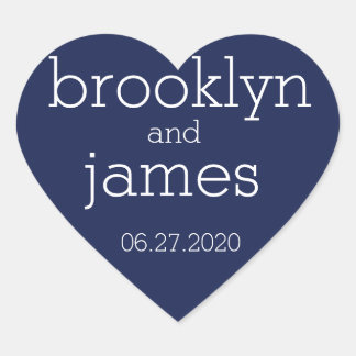 Heart Navy Blue Modern Wedding Stickers