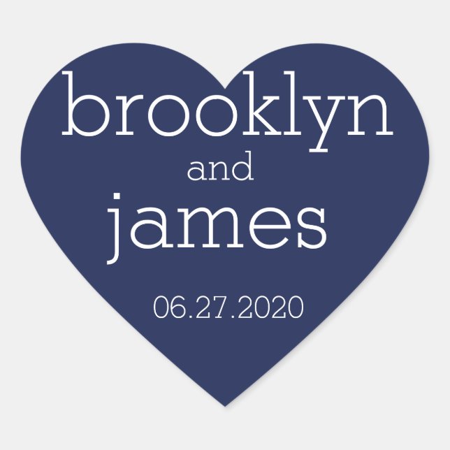 Heart Navy Blue Modern Wedding Stickers (Vorderseite)