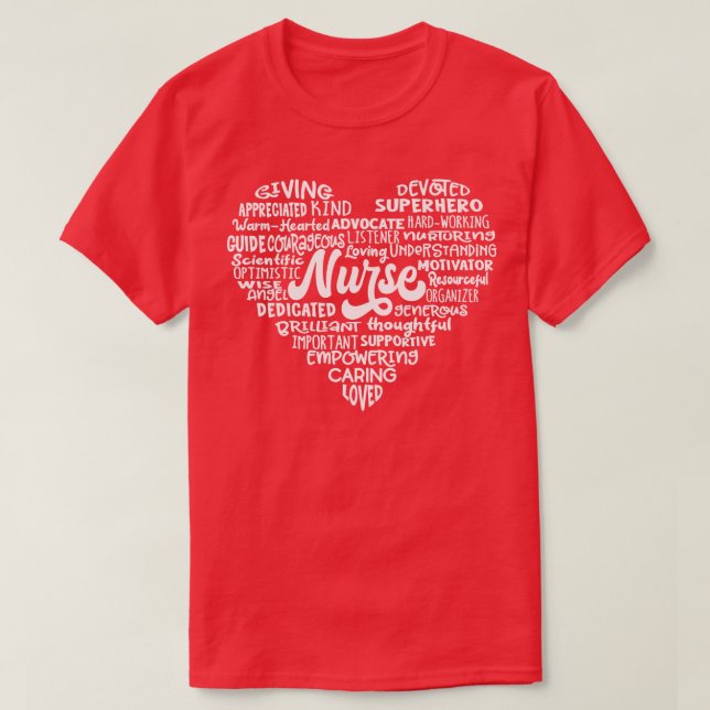 Heart Nurse Word Cloud T-Shirt (Design vorne)