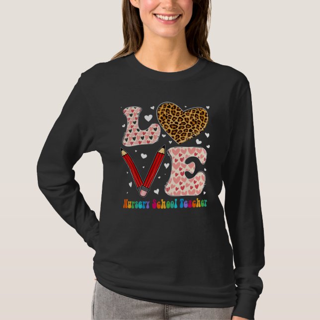 Heart Nursery School Teacher Leopard Plaid Valenti T-Shirt (Vorderseite)