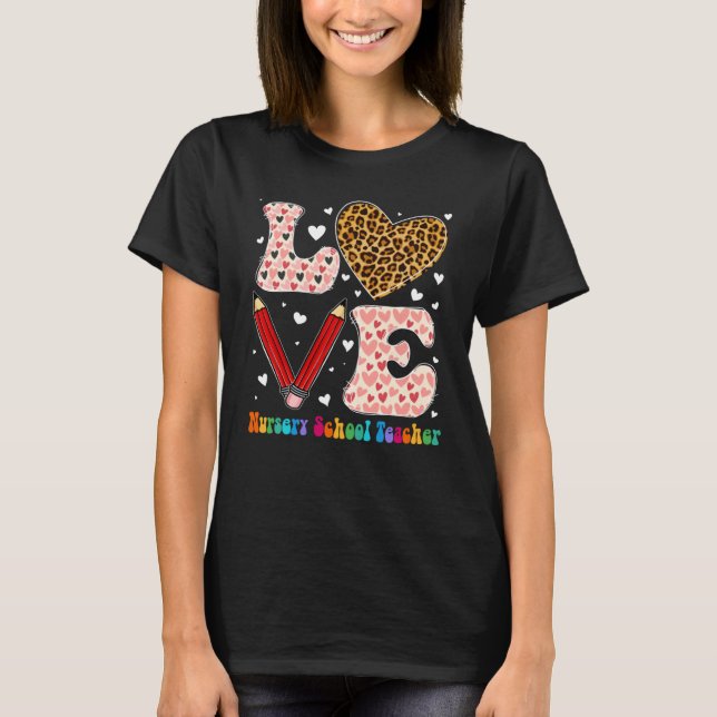 Heart Nursery School Teacher Leopard Plaid Valenti T-Shirt (Vorderseite)