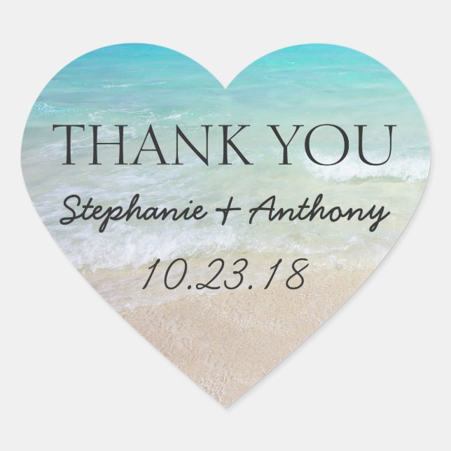 Heart Ocean Beach Wedding Vielen Dank Siegel Herz-Aufkleber (Vorderseite)