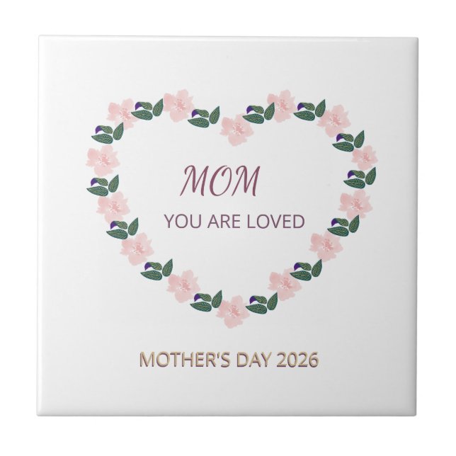 Heart of Peonies Mom Love Message Fliese (Vorderseite)