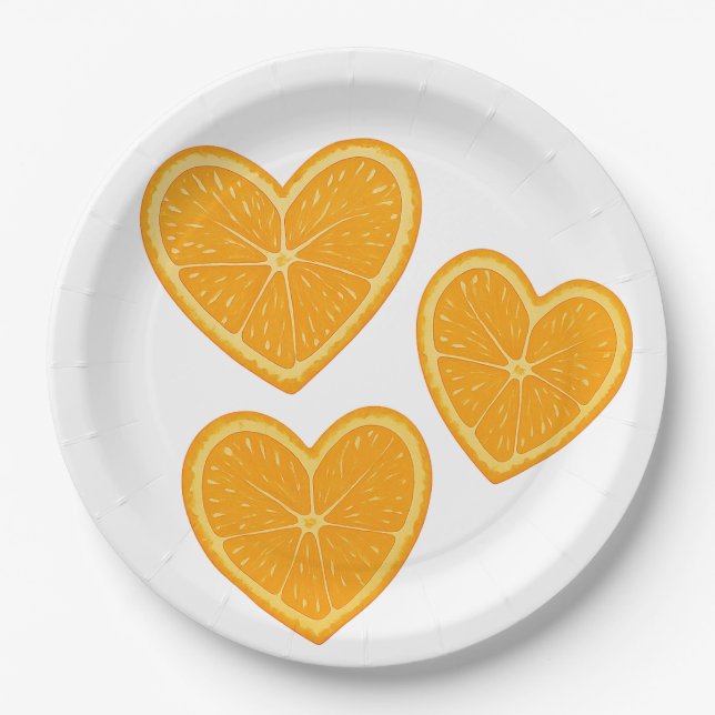 Heart Orange Paper Plate - Citrus Party Decor Pappteller (Vorderseite)