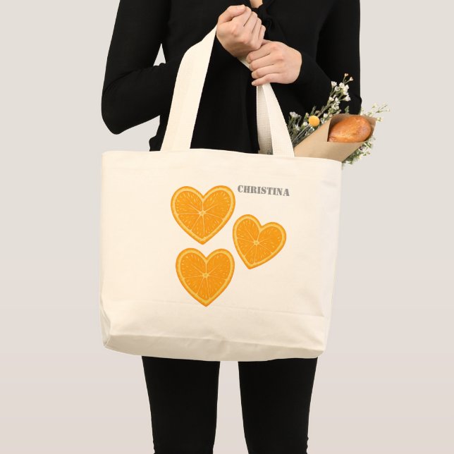 Heart Orange Tote Bag – Cute Reusable Farmers Bag Jumbo Stoffbeutel (Vorderseite (Produkt))