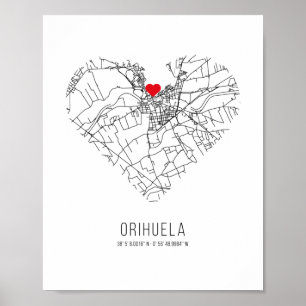 Heart Orihuela City Map (Spanien) Poster