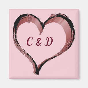 Heart Outlined with Personal Initials on Pink Magnet