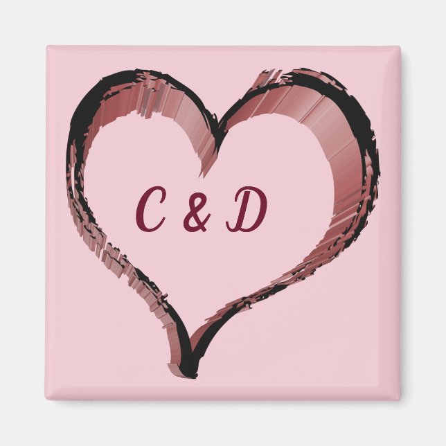 Heart Outlined with Personal Initials on Pink Magnet (Vorne)