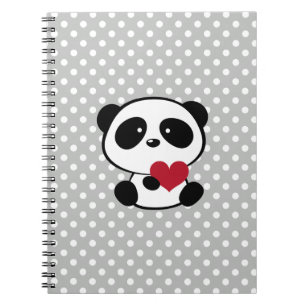 Heart Panda Bear Gray Polka Dots Notebook Notizblock