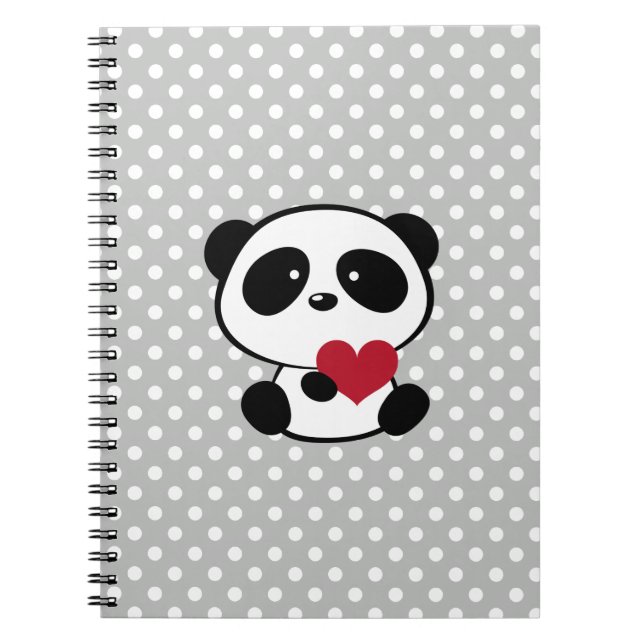 Heart Panda Bear Gray Polka Dots Notebook Notizblock (Vorderseite)