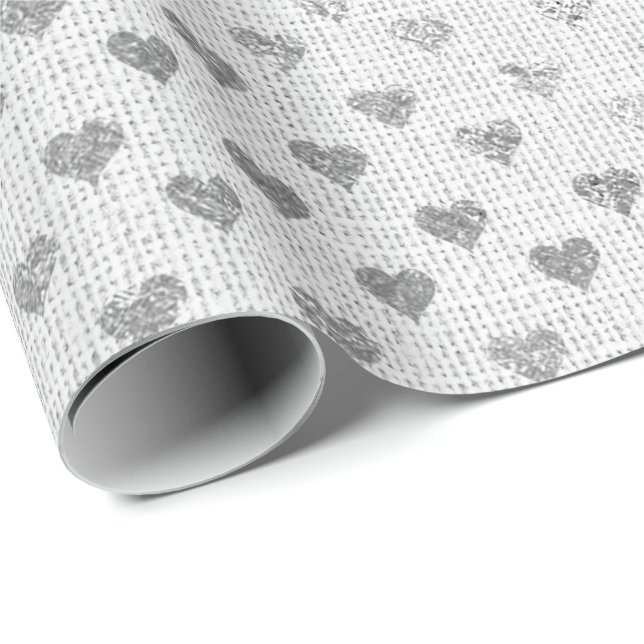 Heart Pastel Silver Gray Bright White Bridal Linen Geschenkpapier (Rolleneckpunkt)