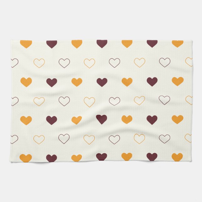 Heart Pattern with Orange & Brown Hearts Geschirrtuch (Horizontal)