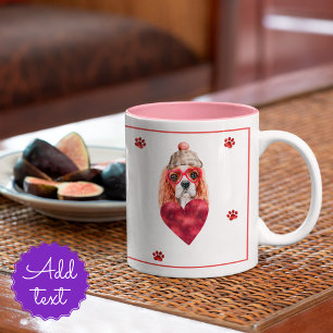 Heart Paw Cavalier Spaniel Valentinstag Gift Dog Zweifarbige Tasse