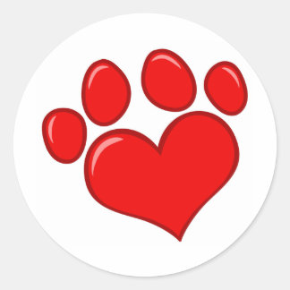 Heart Paw Print Runder Aufkleber