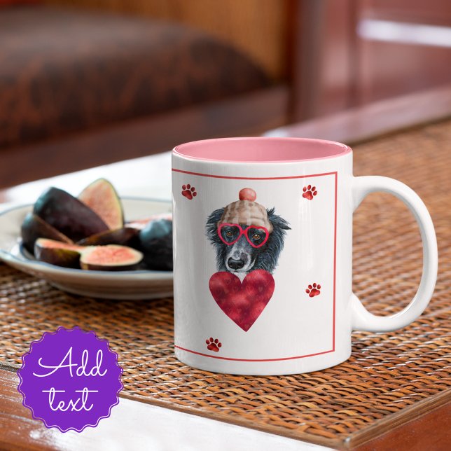 Heart Paws Border Collie Valentine's Day Gift Dog Zweifarbige Tasse (Von Creator hochgeladen)