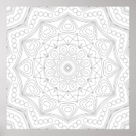 Heart Petal Mandala Symmetry Coloring Page Art Poster