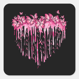 Heart Pink Ribbon Butterflies Breast Cancer Awaren Quadratischer Aufkleber