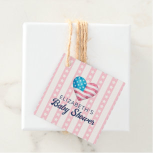 Heart & Pink Stars Stripes Mädchen Baby Shower Geschenkanhänger