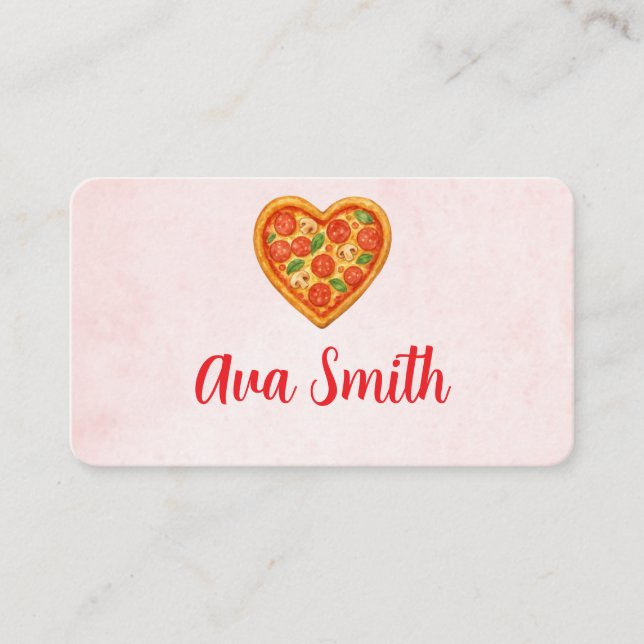 Heart Pizza Place Cards | Red Checkered Italian Visitenkarte (Vorderseite)