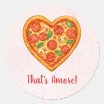 Heart Pizza Round Sticker | Red Checkered Wedding