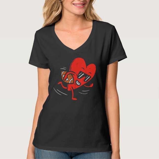 Heart Playing American Football Valentines Day Spo T-Shirt (Vorderseite)