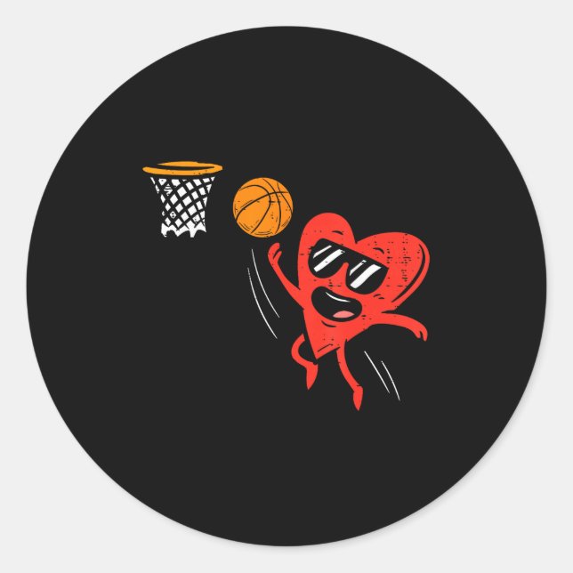 Heart Playing Basketball Cute Valentines Day Srts  Runder Aufkleber (Vorderseite)