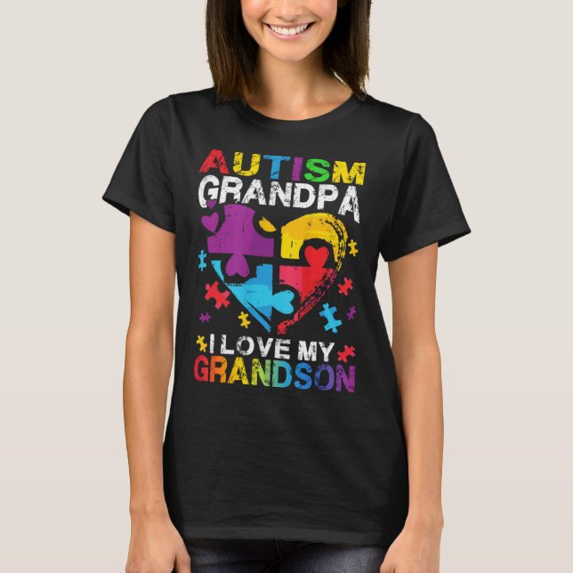Heart Puzzle Autism Grandpa I Love My Grandson Awa T-Shirt (Vorderseite)